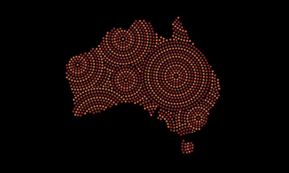 An illustration of the Australian map using orange colored dots. 