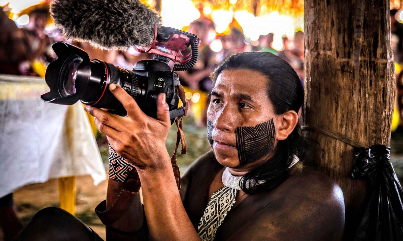 A photo of Kamikia Kisedje, an Indigenous filmmaker from the Kīsêdjê tribe and ambassador of People’s Planet Project. 